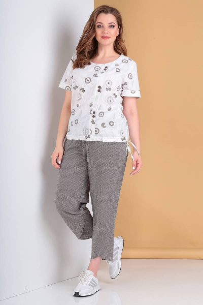 Женский комплект блуза и брюки из хлопка на резинке Liona Style 753 мокко - фото 1
