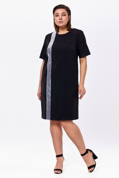 Платье прямого силуэта с пайетками и вырезами KaVaRi 1064 черный - фото 9