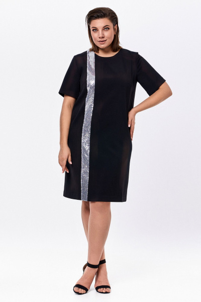 Платье прямого силуэта с пайетками и вырезами KaVaRi 1064 черный - фото 5