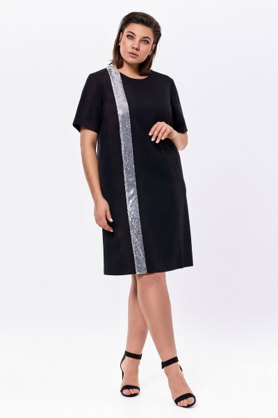 Платье прямого силуэта с пайетками и вырезами KaVaRi 1064 черный - фото 4