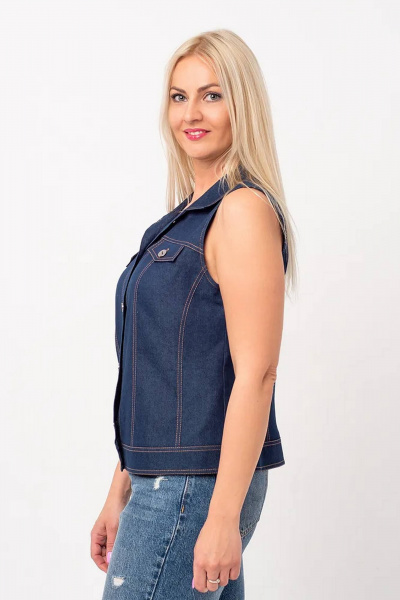 Джинсовый жилет из хлопка с карманами и пуговицами Avila 0924 синий - фото 2
