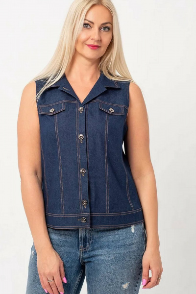 Джинсовый жилет из хлопка с карманами и пуговицами Avila 0924 синий - фото 1