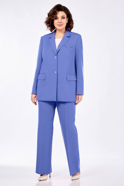 Трехпредметный деловой костюм из текстиля: жакет, блуза, брюки Ольга Стиль С-823 джинс - фото 6