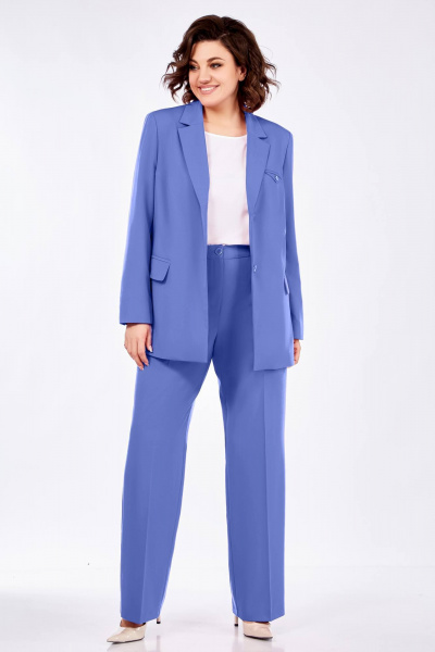 Трехпредметный деловой костюм из текстиля: жакет, блуза, брюки Ольга Стиль С-823 джинс - фото 5