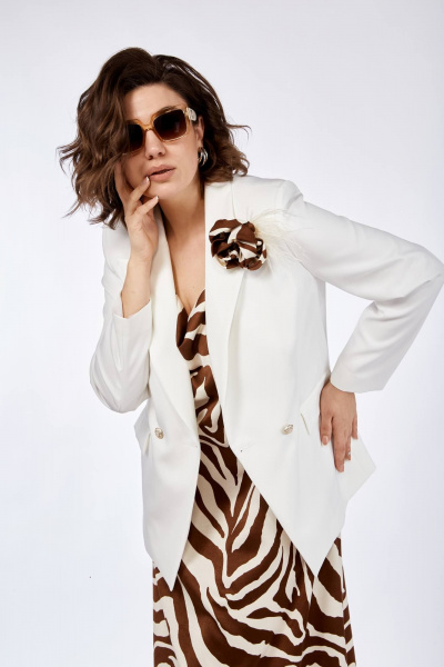 Белый или черный комплект: жакет и платье в стиле Old Money Ольга Стиль С-840 белый_зебра - фото 10