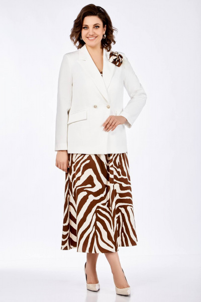 Белый или черный комплект: жакет и платье в стиле Old Money Ольга Стиль С-840 белый_зебра - фото 8