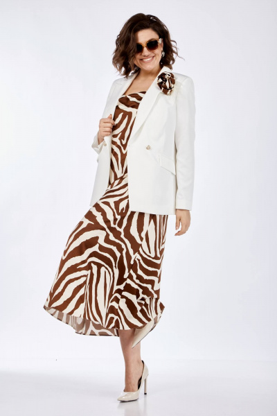 Белый или черный комплект: жакет и платье в стиле Old Money Ольга Стиль С-840 белый_зебра - фото 7