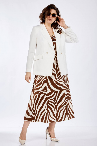 Белый или черный комплект: жакет и платье в стиле Old Money Ольга Стиль С-840 белый_зебра - фото 6