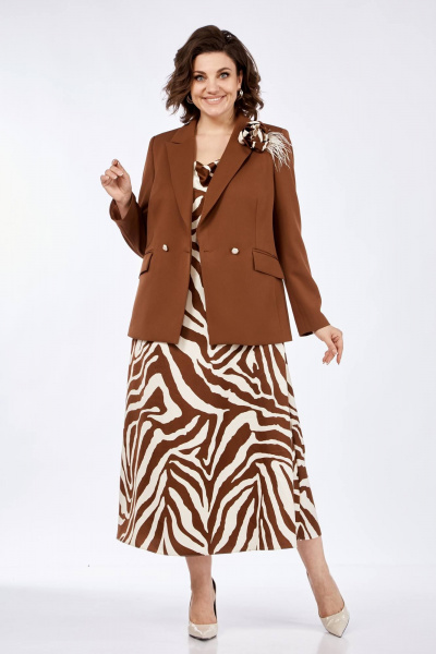 Жакет, платье Ольга Стиль С-840 кофейный - фото 8