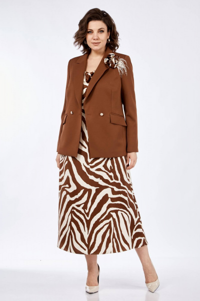 Жакет, платье Ольга Стиль С-840 кофейный - фото 7