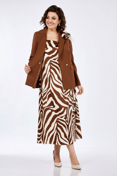 Жакет, платье Ольга Стиль С-840 кофейный - фото 6