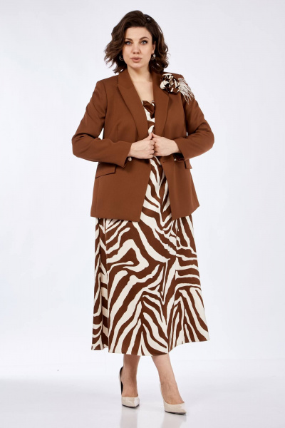Жакет, платье Ольга Стиль С-840 кофейный - фото 1