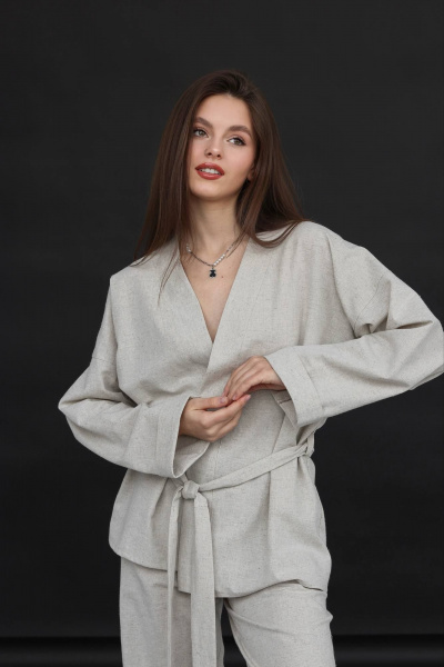 Брюки, жакет SK Brand SK7139 серо-бежевый - фото 5