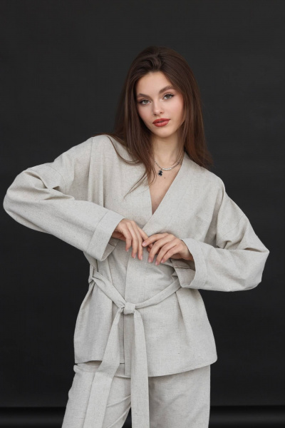 Брюки, жакет SK Brand SK7139 серо-бежевый - фото 4