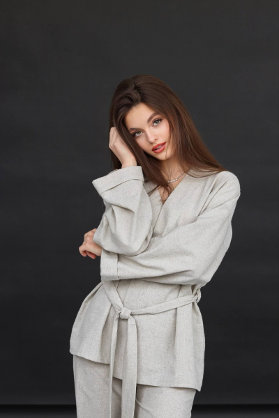 Брюки, жакет SK Brand SK7139 серо-бежевый - фото 3