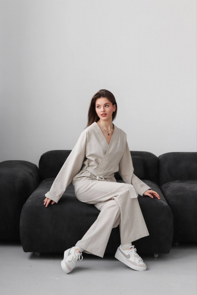 Брюки, жакет SK Brand SK7139 серо-бежевый - фото 8