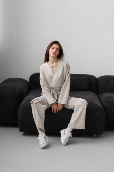 Брюки, жакет SK Brand SK7139 серо-бежевый - фото 7