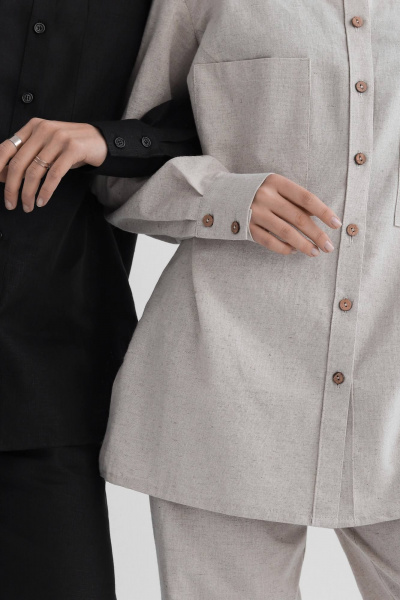 Леновая рубашка на пуговицах с накладными карманами SK Brand SK7143 серо-бежевый - фото 8