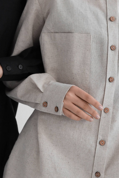 Леновая рубашка на пуговицах с накладными карманами SK Brand SK7143 серо-бежевый - фото 7