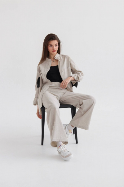 Леневые брюки с эластичной резинкой для летней повседневности SK Brand SK7145 серо-бежевый - фото 2