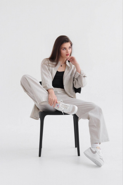 Леневые брюки с эластичной резинкой для летней повседневности SK Brand SK7145 серо-бежевый - фото 1