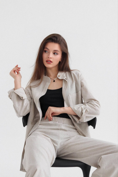 Леневые брюки с эластичной резинкой для летней повседневности SK Brand SK7145 серо-бежевый - фото 4