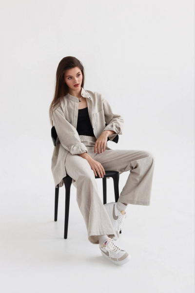 Леневые брюки с эластичной резинкой для летней повседневности SK Brand SK7145 серо-бежевый - фото 5