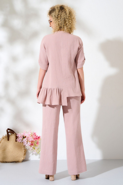 Розовый летний костюм из хлопковой ткани: рубашка и брюки Euromoda 455 - фото 2