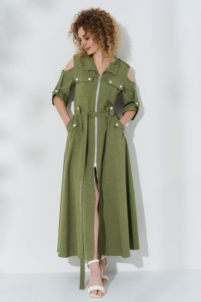 Летнее льняное платье с карманами и отложным воротником Euromoda 505 - фото 5