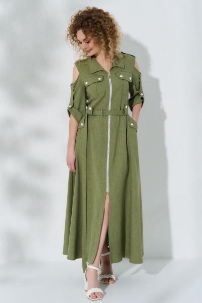 Летнее льняное платье с карманами и отложным воротником Euromoda 505 - фото 4