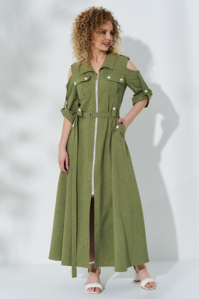 Летнее льняное платье с карманами и отложным воротником Euromoda 505 - фото 1