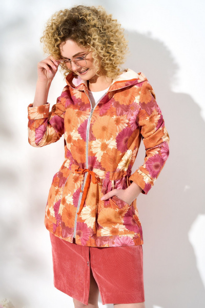 Жакет свободного кроя с капюшоном и накладными карманами Euromoda 269 красный - фото 1