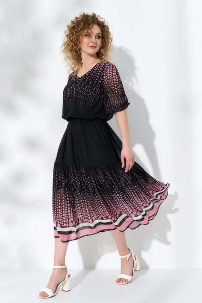 Черное платье из шифона с вставками из сетки и капелькой вырез Euromoda 499 - фото 4