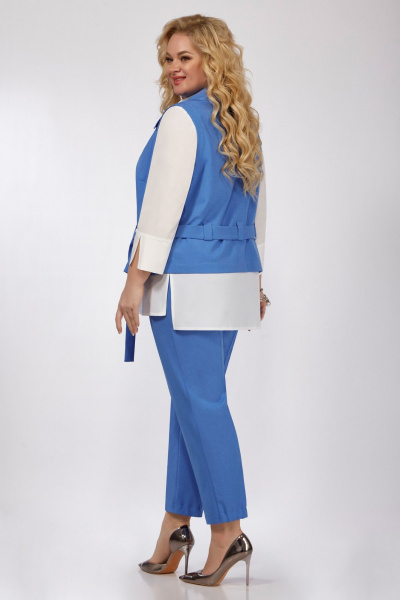 Трехпредметный костюм с жилетом, блузой и зауженными брюками Grace for you 303 голубой - фото 3