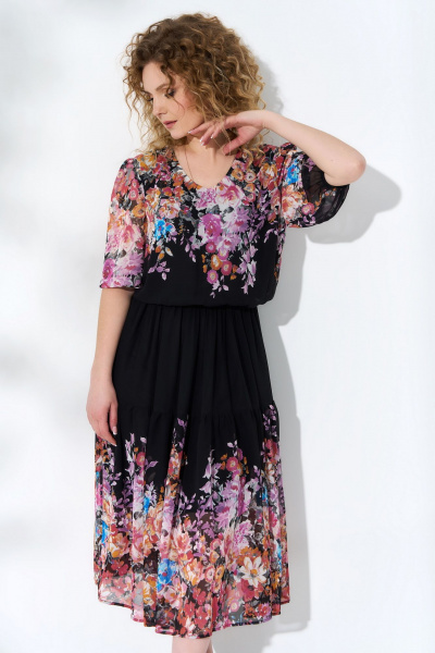 Платье полуприлегающего кроя из шифона с сетчатой вставкой Euromoda 499/1 - фото 4