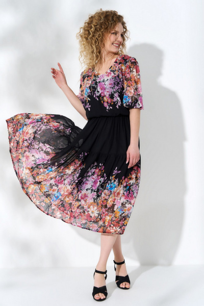 Платье полуприлегающего кроя из шифона с сетчатой вставкой Euromoda 499/1 - фото 1