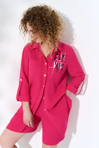 Розовая рубашка и шорты из хлопка с принтом и резинкой Euromoda 501 - фото 3