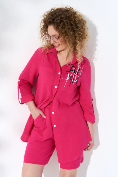 Розовая рубашка и шорты из хлопка с принтом и резинкой Euromoda 501 - фото 1