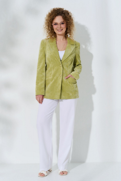 Костюм летний из льна: жакет и брюки с прорезными карманами Euromoda 516 салат - фото 1