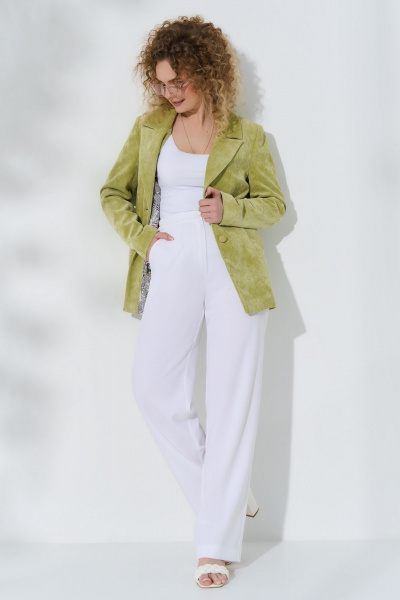 Костюм летний из льна: жакет и брюки с прорезными карманами Euromoda 516 салат - фото 2