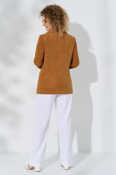 Летний костюм из льна с жакетом на подкладке и прямыми брюками Euromoda 516 горчица - фото 2