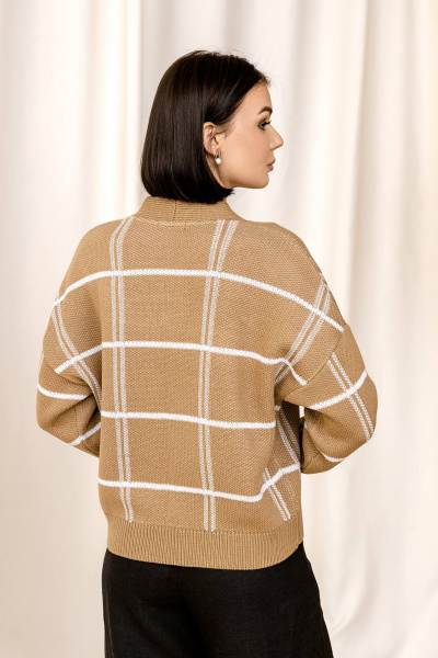 Кардиган прямого силуэта из трикотажа с V-образной горловиной Romgil РВ0077-АК2 светло-коричневый,белый - фото 2