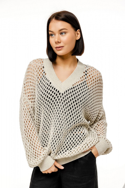 Бежевый джемпер из вязаного трикотажа с открытыми плечами Romgil 814ЛТЗ светло-бежевый - фото 1