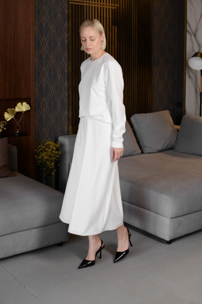 Юбка миди на подкладе из легкой текстильной ткани HELEN BIRCH U034b молочный - фото 4