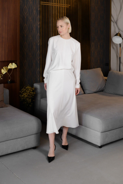 Юбка миди на подкладе из легкой текстильной ткани HELEN BIRCH U034b молочный - фото 3