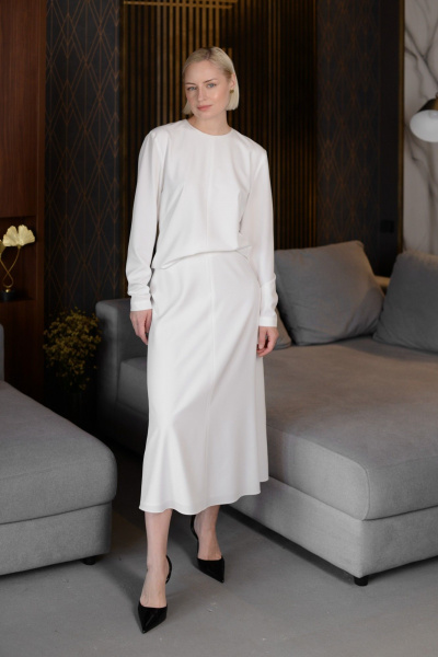 Юбка миди на подкладе из легкой текстильной ткани HELEN BIRCH U034b молочный - фото 2