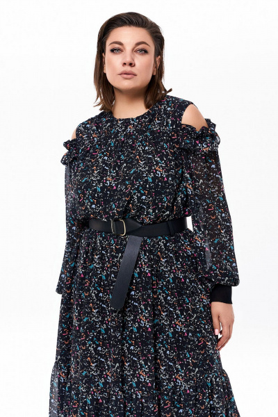 Длинное платье из шифона с воланом и регулятором длины KaVaRi 1067 черный - фото 3