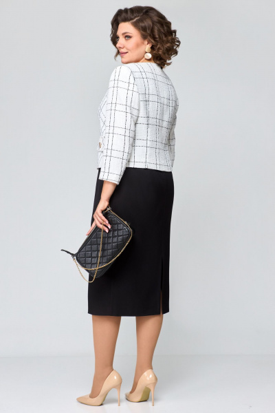 Комплект в стиле классика: платье и жакет из текстиля Мишель стиль 1179 черно-белый - фото 2