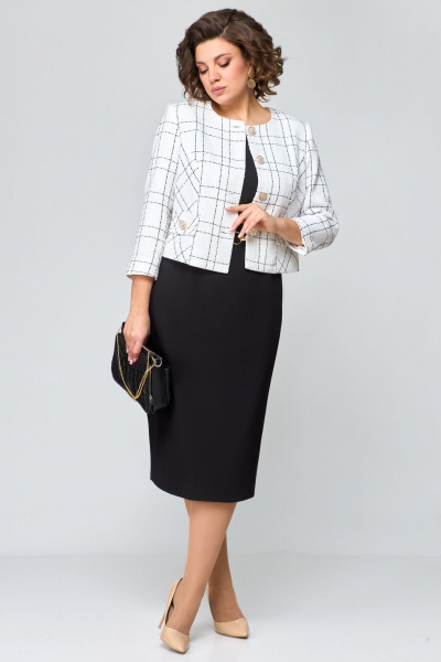 Комплект в стиле классика: платье и жакет из текстиля Мишель стиль 1179 черно-белый - фото 5