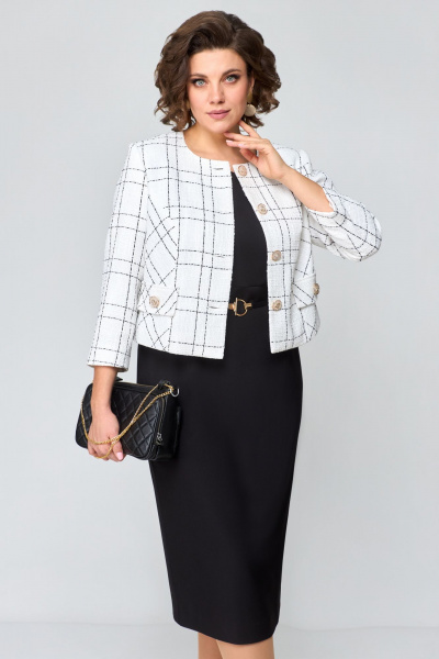 Комплект в стиле классика: платье и жакет из текстиля Мишель стиль 1179 черно-белый - фото 4